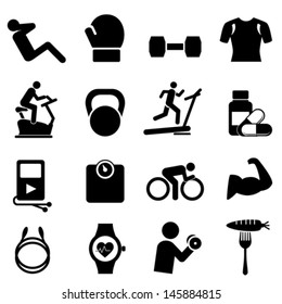 Fitness, diet and healthy living icon set