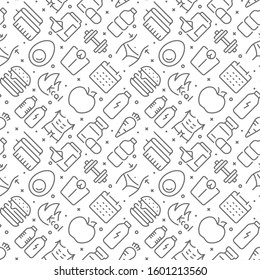 Fitness and diet related seamless pattern with outline icons