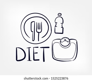 fitness diet sport concept line art  sketch doodle isolated