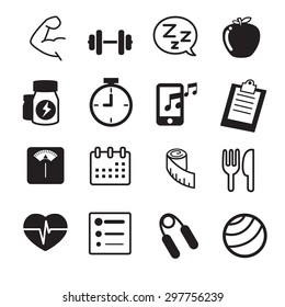 Fitness and dieting icons set