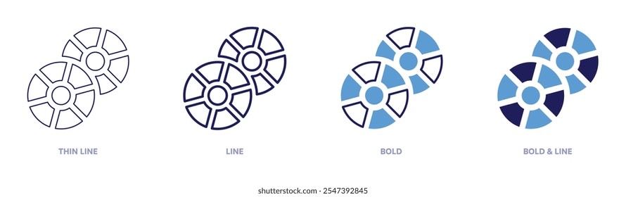 Fitness disk icon in 4 different styles. Thin Line, Line, Bold, and Bold Line. Duotone style. Editable stroke.
