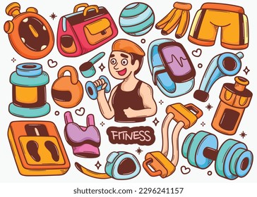 Fitness Doodle Hand Drawn Color Vector Collection