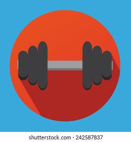Fitness Dumbbell Flat Shadow Design With Orange Circle
