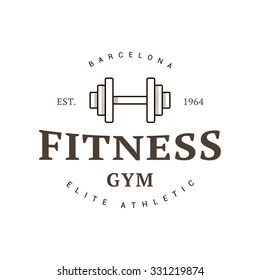 Fitness dumbbell logo in vintage style for sports club