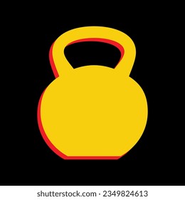 Fitness Dumbbell sign. 3D Extruded Yellow Icon with Red Sides a Black background. Illustration.