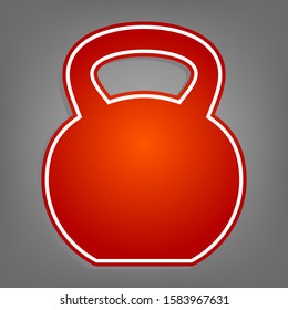 Fitness Dumbbell sign. Flat red icon with linear white icon with gray shadow at grayish background. Illustration.