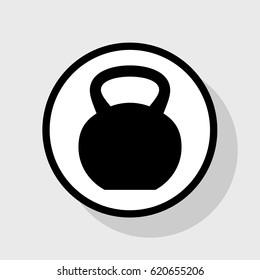 Fitness Dumbbell sign. Vector. Flat black icon in white circle with shadow at gray background.