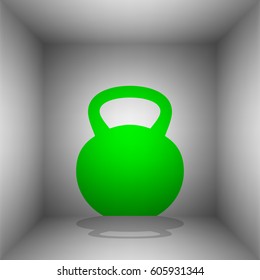 Fitness Dumbbell sign. Vector. Green icon with shadow in the room.