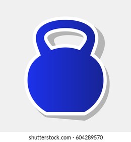 Fitness Dumbbell sign. Vector. New year bluish icon with outside stroke and gray shadow on light gray background.