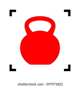Fitness Dumbbell sign. Vector. Red icon inside black focus corners on white background. Isolated.