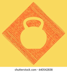Fitness Dumbbell sign. Vector. Red scribble icon obtained as a result of subtraction rhomb and path. Royal yellow background.