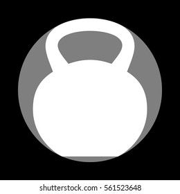 Fitness Dumbbell sign. White icon in gray circle at black background. Circumscribed circle. Circumcircle.
