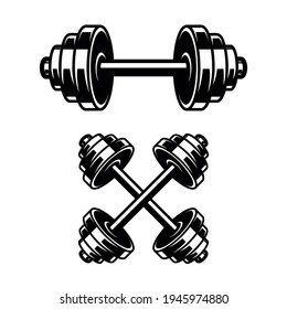 Fitness dumbbells isolated on white background. Design element for logo, label, sign, emblem, poster. Vector illustration