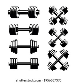Fitness dumbbells isolated on white background. Design element for logo, label, sign, emblem, poster. Vector illustration