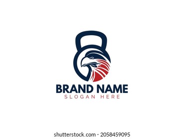 Fitness águila ilustración del logotipo del rostro diseño vectorial con campana de cetáceos