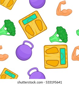 Fitness elements pattern. Cartoon illustration of fitness elements vector pattern for web