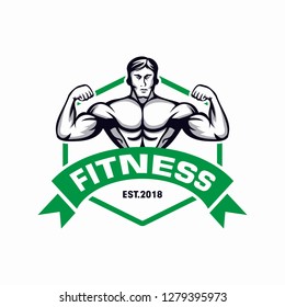 Fitness Emblem Logo, Body Building Logo