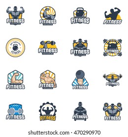 fitness emblems, labels, badges, logo design template