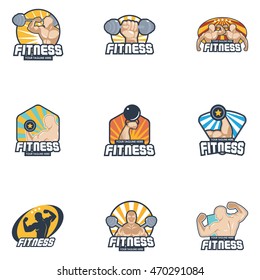 fitness emblems, labels, badges, logo design template
