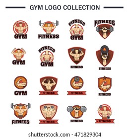 fitness emblems, labels, badges, logo design template