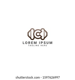 Fitness emblems or logo with letter c and rod, power house, powerlifting. Slogan no pain no gain, dumbbell in monochrome style 