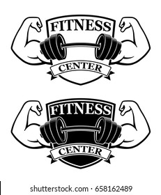 Fitness emblems, muscle armss, power icon. Designed elements - stock vector