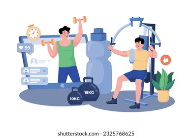 El entusiasta del fitness se une a las comunidades Ilustración de fondo blanco