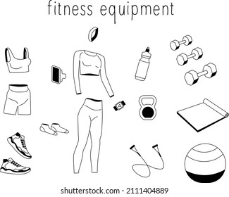 equipo de fitness e ilustración vectorial de ropa