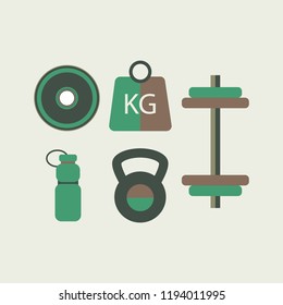 Fitness Equipment Dumbbell,Bottle,Weight Kilogram,Weightlifting.Flat design.Vector