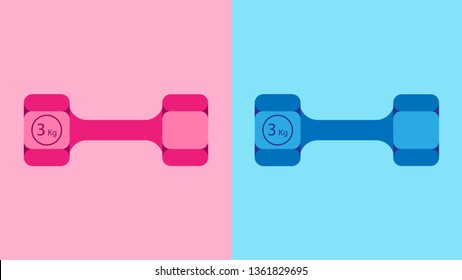 Fitness equipment. Dumbbells in pink and blue.