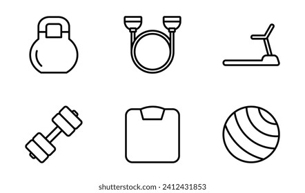 Fitness equipment icon design template in outline style