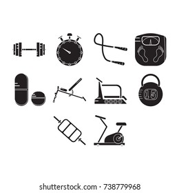 fitness equipment icon set black