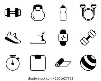 fitness equipment icon symbol vector template collection