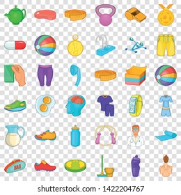 Fitness equipment icons set. Cartoon style of 36 fitness equipment vector icons for web for any design