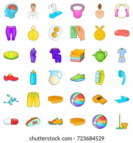 Fitness equipment icons set. Cartoon style of 36 fitness equipment vector icons for web isolated on white background
