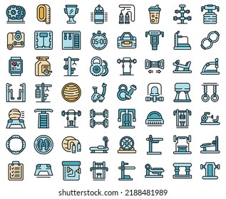 Fitness equipment icons set outline vector. Active gym. Healthy exercise