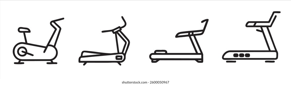 Fitness equipment line art illustrations for exercise and wellness.