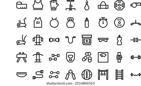 Fitness and equipment linear icons High-Quality Vector Icons Collection with Editable Stroke. Ideal for Professional and Creative Projects.