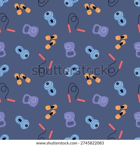 Fitness Equipment Pattern. Grips, dumbbells, jump ropes