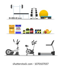 Fitness equipment set. Sport and gym stuff.