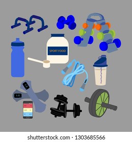 Fitness equipment set vector illustration