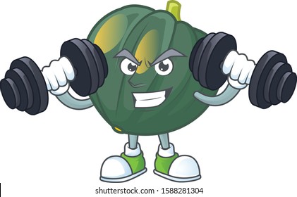 Fitness exercise acorn squash mascot icon with barbells