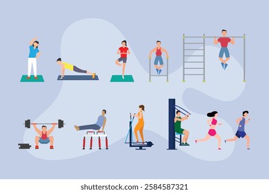 Fitness and Exercise Activities - Workout and Training 2d flat vector illustrations