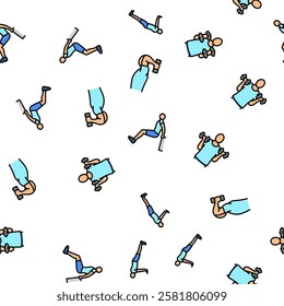fitness exercise arm body workout vector seamless pattern thin line illustration