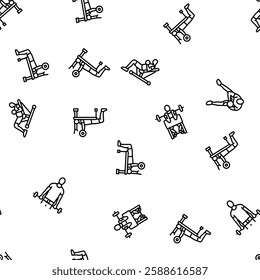 fitness exercise arm body workout vector seamless pattern thin line illustration