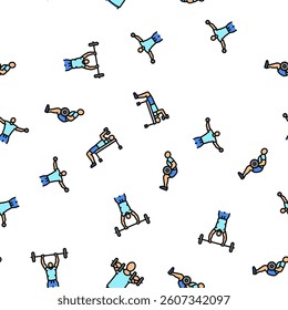 fitness exercise arm body workout vector seamless pattern thin line illustration