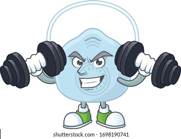 Fitness exercise breathing mask cartoon character using barbells