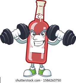 Fitness exercise champagne red bottle cartoon character holding barbells