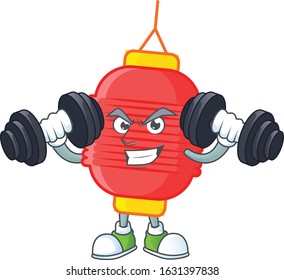 Fitness exercise chinese lantern mascot icon with barbells