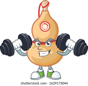Fitness exercise chinese wine bottle mascot icon with barbells